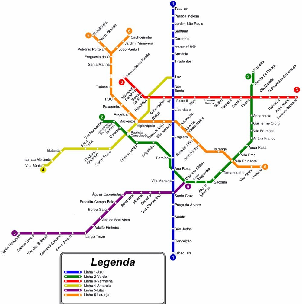 mapa de São Paulo tubo